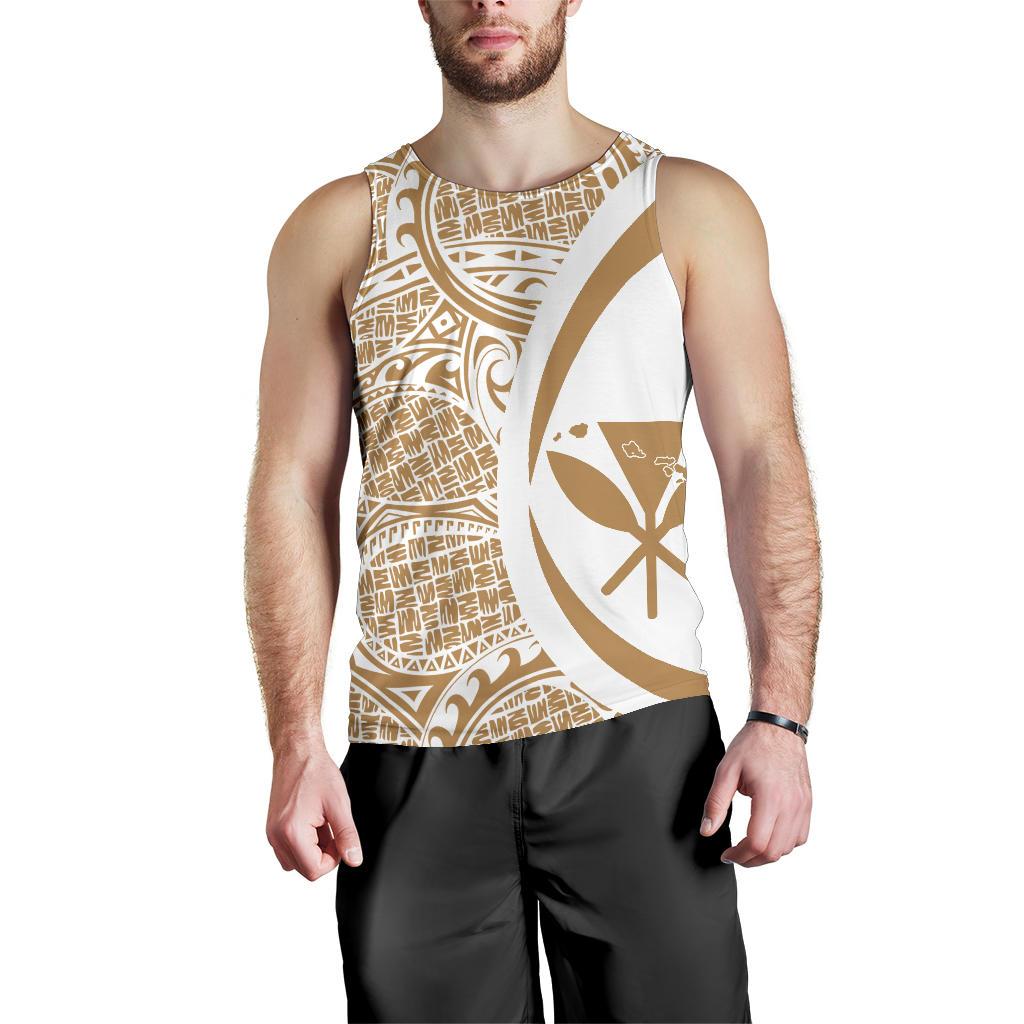 Kanaka Hawaii Map Gold White Polynesian Men's Tank Top Circle Style