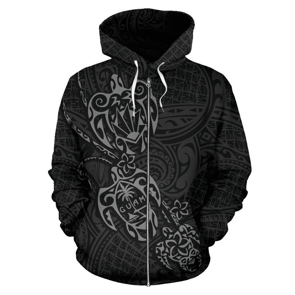 Zip Up Hoodie Guam Family Turtles Map Polynesian Grey