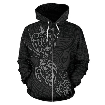 Zip Up Hoodie Guam Family Turtles Map Polynesian Grey