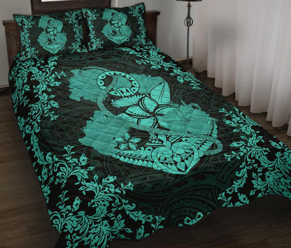 Hawaii Anchor Hibiscus Flower Vintage Quilt Bed Set AH Turquoise