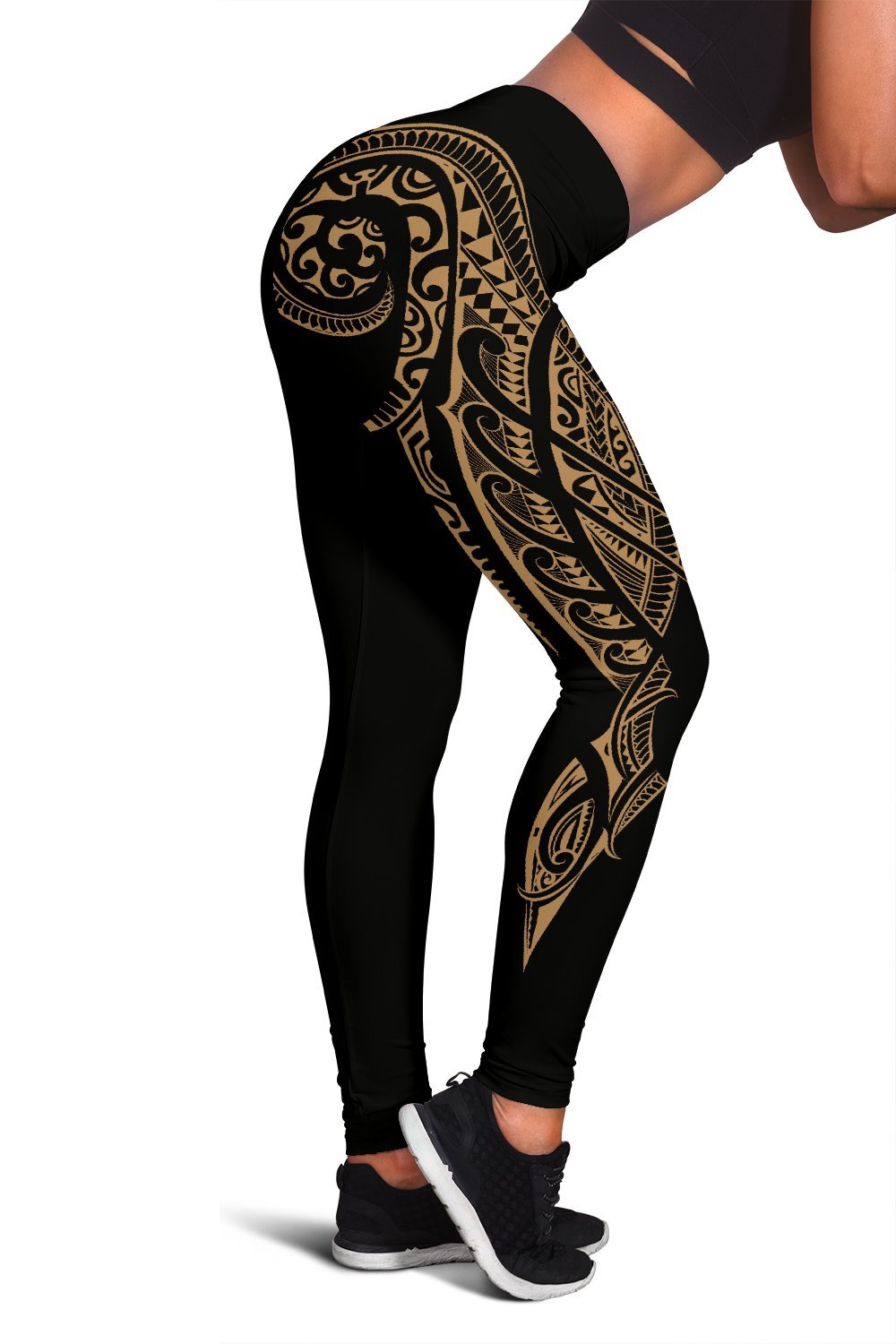 Hawaii State Tattoo Swirly Polynesian Gold Kanaka Women's Leggings