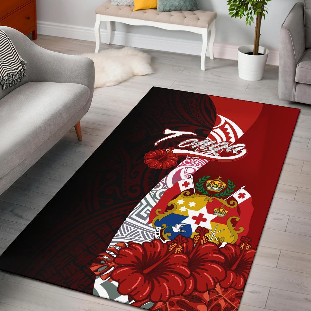 Tonga Polynesian Area Rug Coat Of Arm With Hibiscus