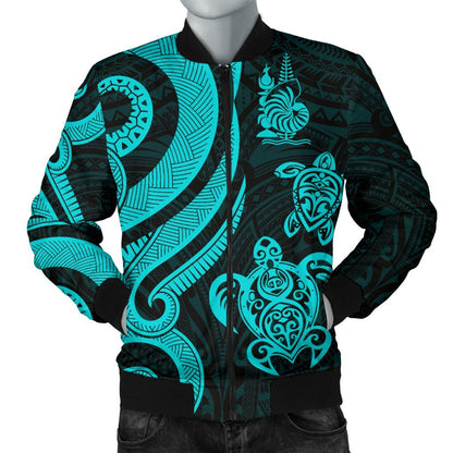 New Caledonia Men's Bomber Jacket Turquoise Tentacle Turtle