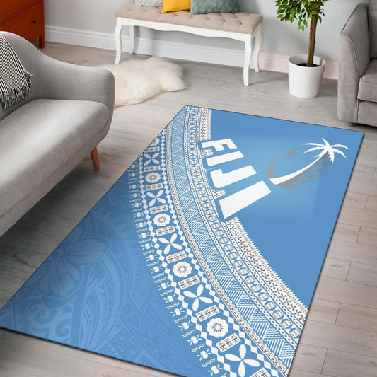 Fiji Tapa Rugby Area Rug version Style You Win Blue