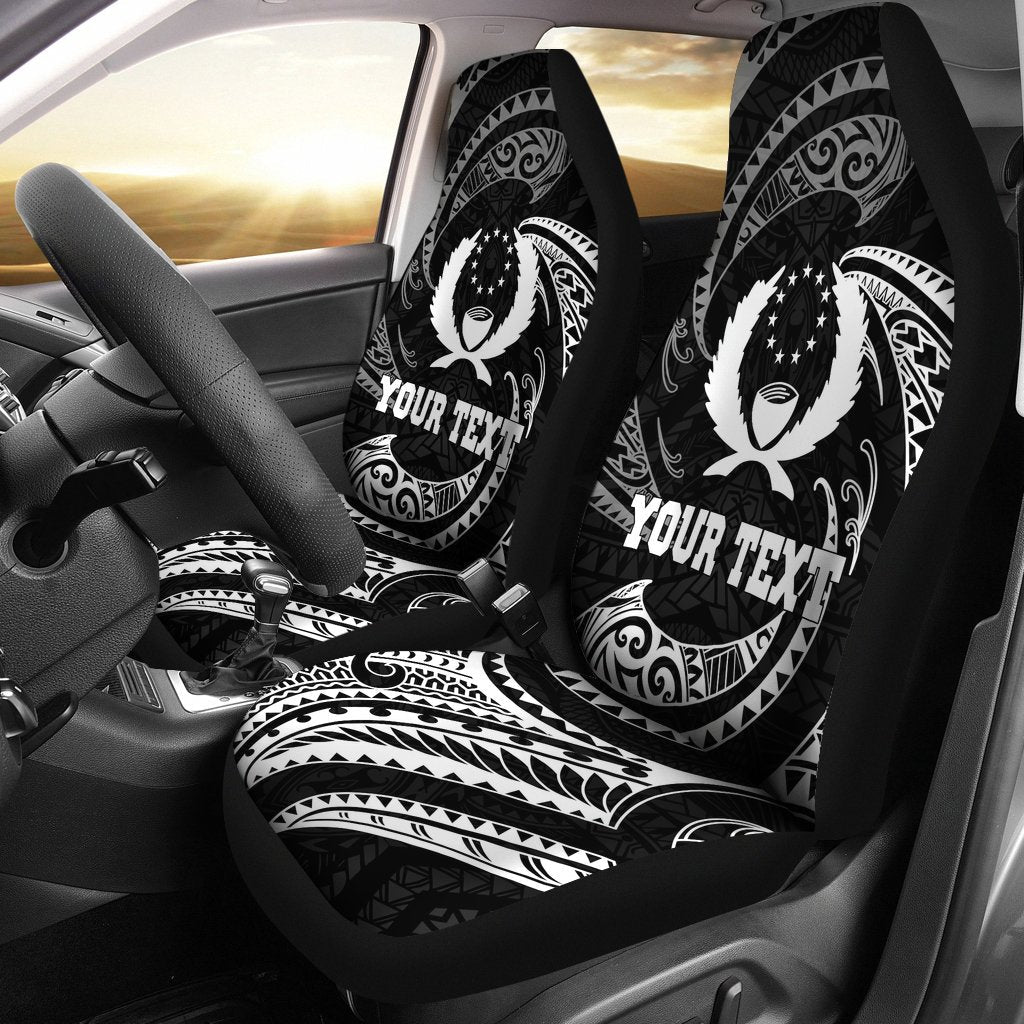 Pohnpei Micronesian Custom Personalised Car Seat Covers White Tribal Wave