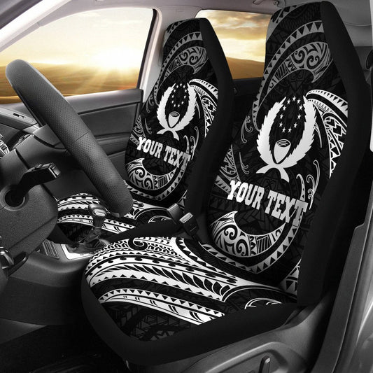 Pohnpei Micronesian Custom Personalised Car Seat Covers White Tribal Wave