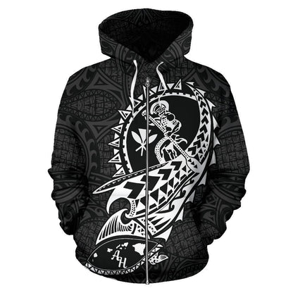 Polynesian Suffer Kanaka Warrior Hawaii Zip Hoodie White