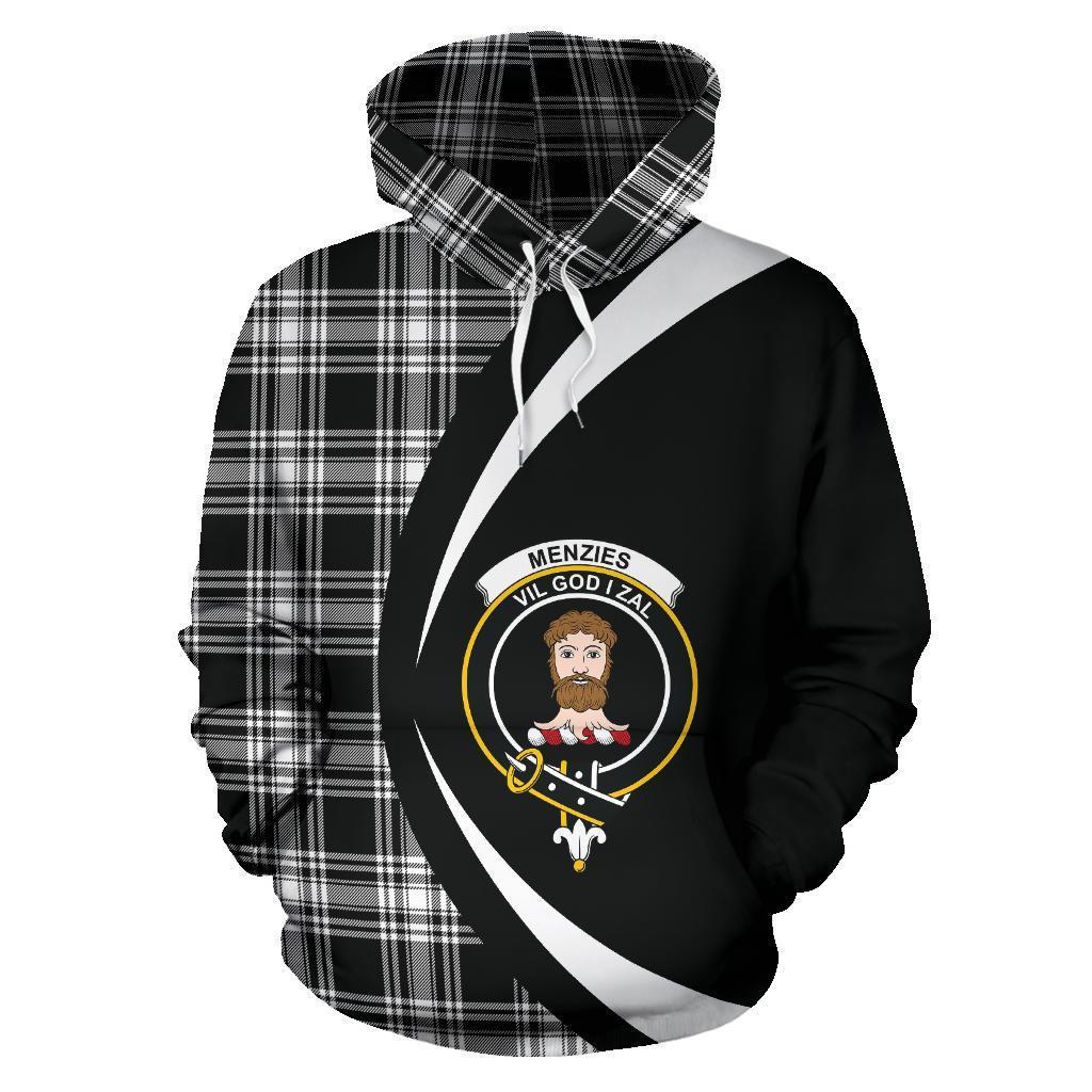 Printivon Menzies Black _ White Modern Tartan Crest Hoodie Circle Style