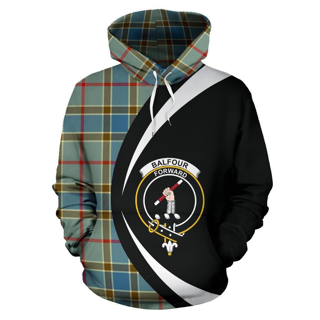 Printivon Balfour Blue Tartan Crest Hoodie Circle Style