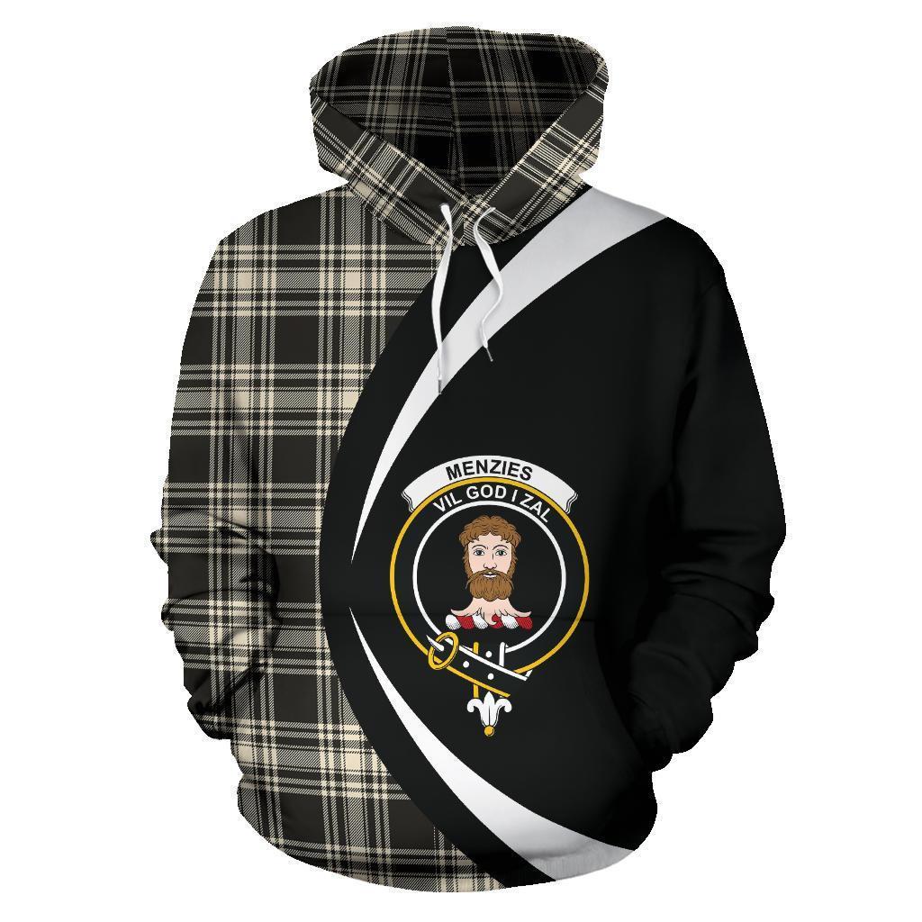 Printivon Menzies Black _ White Ancient Tartan Crest Hoodie Circle Style