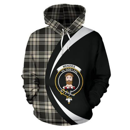 Printivon Menzies Black _ White Ancient Tartan Crest Hoodie Circle Style