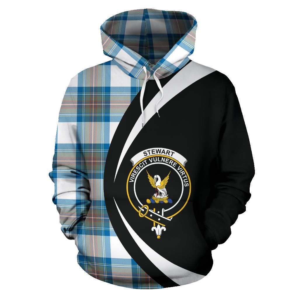 Printivon Stewart Muted Blue Tartan Crest Hoodie Circle Style
