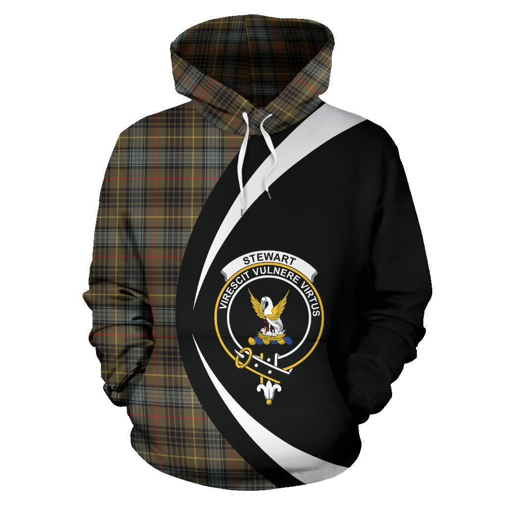 Printivon Stewart Hunting Weathered Tartan Crest Hoodie Circle Style