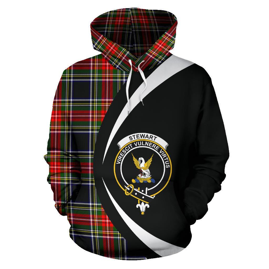 Printivon Stewart Black Tartan Crest Hoodie Circle Style