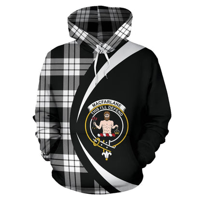 Printivon Macfarlane Black And White Crest Tartan Hoodie Circle Style