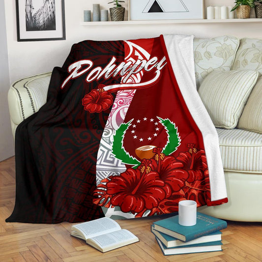 Pohnpei Micronesia Premium Blanket Coat Of Arm With Hibiscus