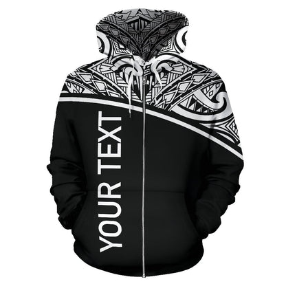 Custom Text Guam All Over Custom Personalised Zip Up Hoodie Black Curve