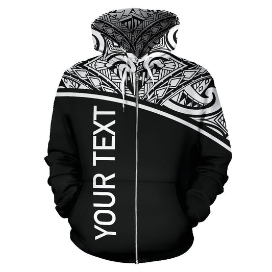 Custom Text Guam All Over Custom Personalised Zip Up Hoodie Black Curve
