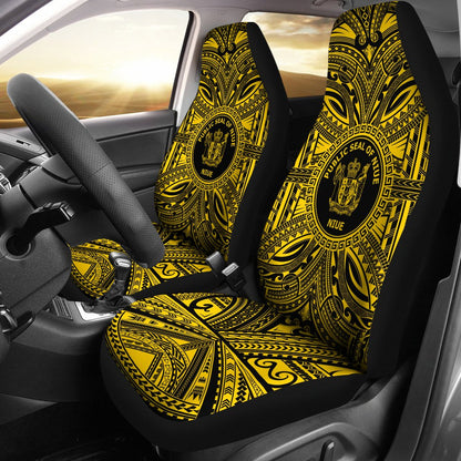 Niue Car Seat Cover Niue Coat Of Arms Polynesian Gold Black