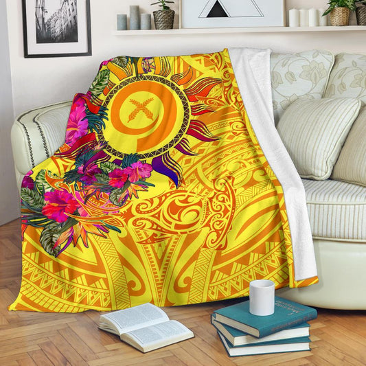 Polynesian Blankets Vanuatu Symbols With Hibiscus
