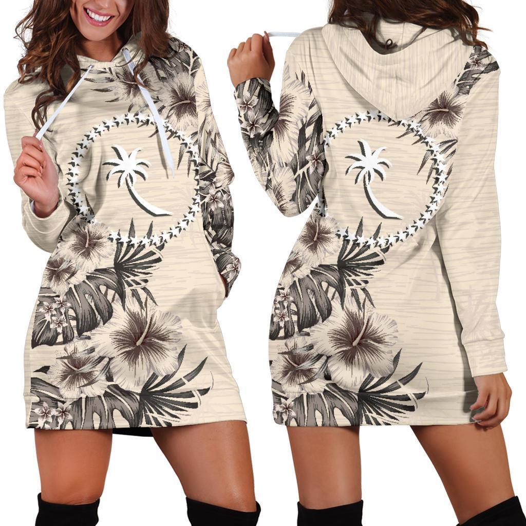 Chuuk Hoodie Dress Chuuk Flag & Beige Hibiscus
