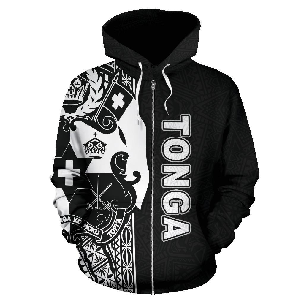 Tonga Polynesian Zip Up Hoodie White Line