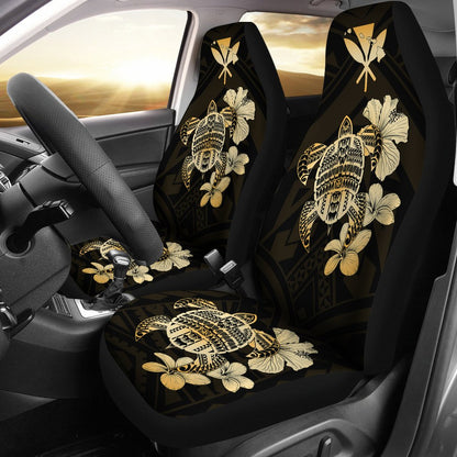 Hawaiian Kanaka Hibiscus Plumeria Mix Polynesian Turtle Car Seat Covers Gold AH