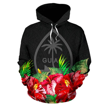 Guam Polynesian Hoodie Black Hibiscus