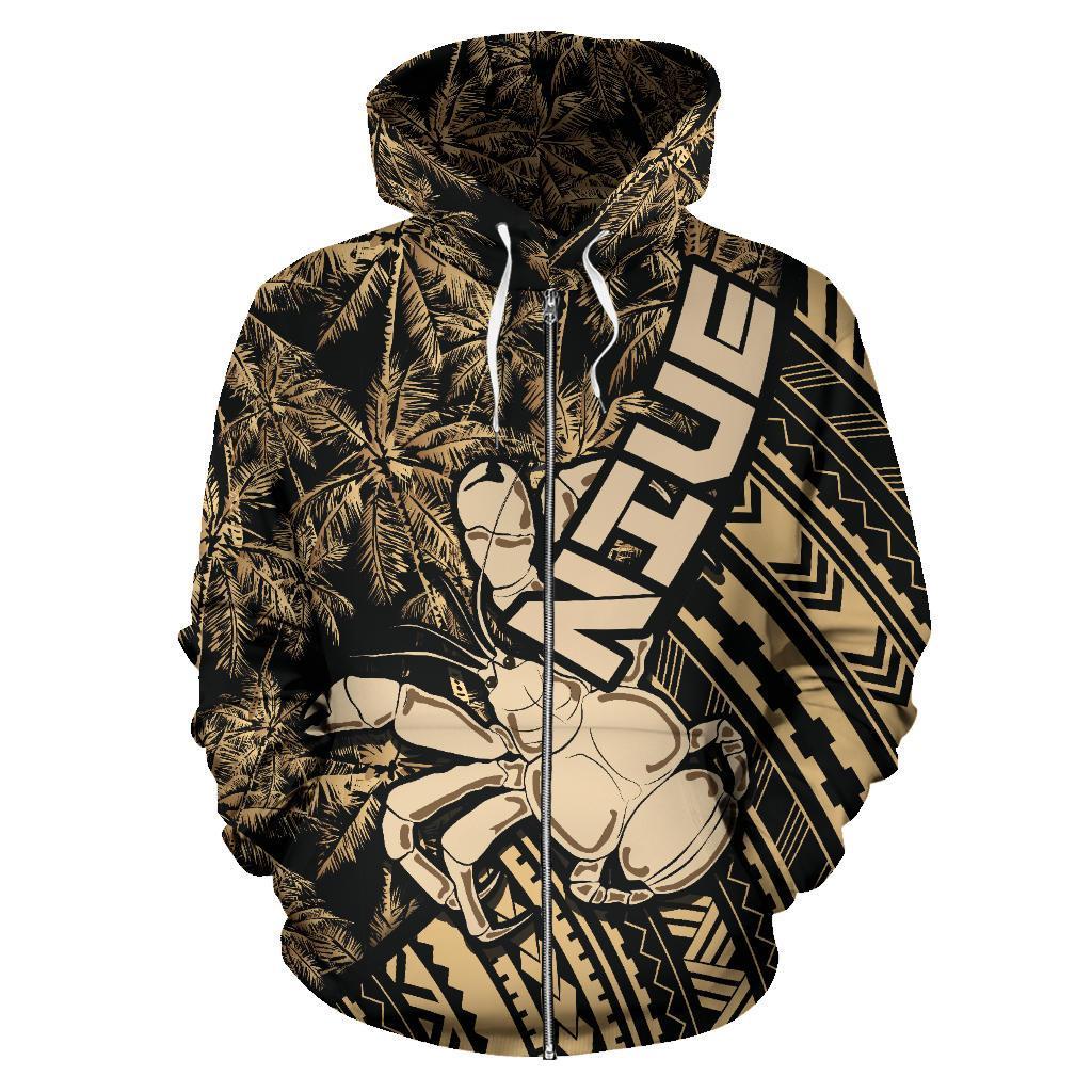 Niue Zip Up Hoodie Niue Uga Coconut Tree Golden A02