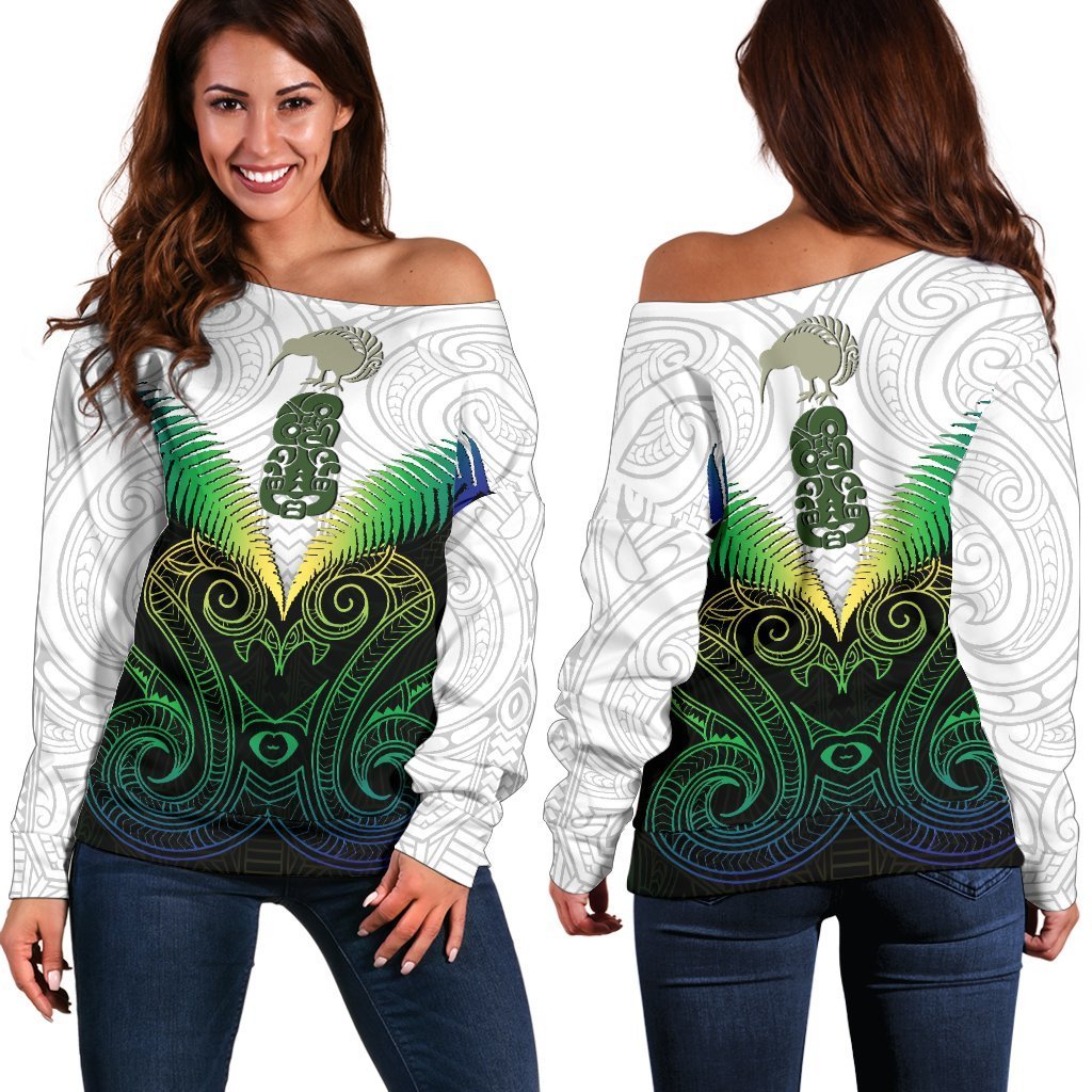 Maori Manaia New Zealand Women Off Shoulder Sweater Rasta