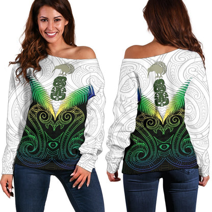 Maori Manaia New Zealand Women Off Shoulder Sweater Rasta