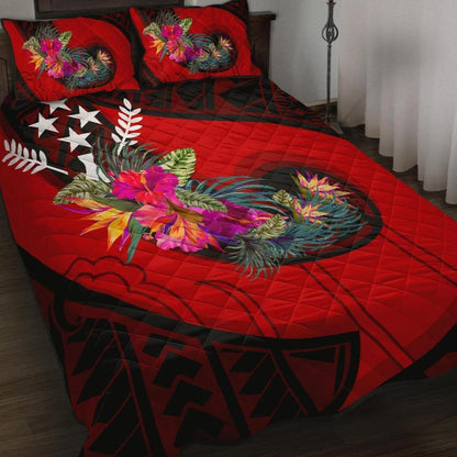 Kosrae Quilt Bed Set Polynesian Hook And Hibiscus (Red)