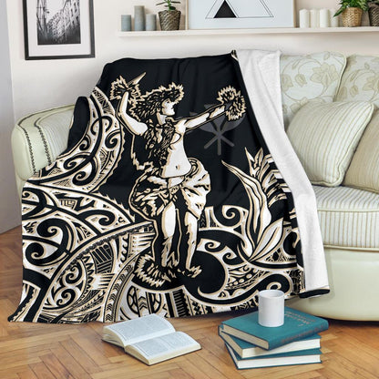 Polynesian Hawaii Premium Blanket Hula Girl White