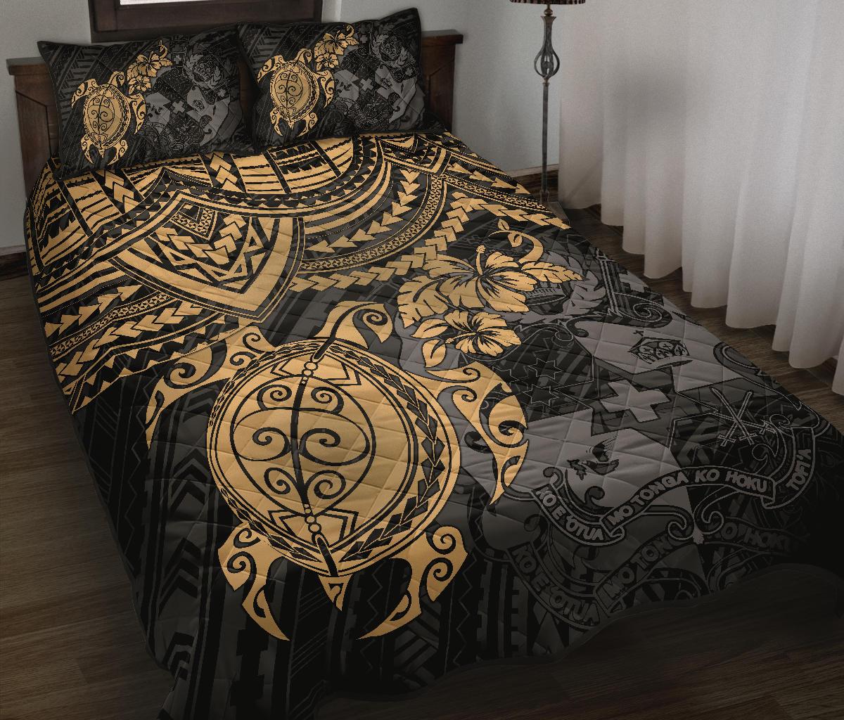 Tonga Polynesian Quilt Bed Set Tonga Coat Of Arms & Golden Turtle Hibiscus