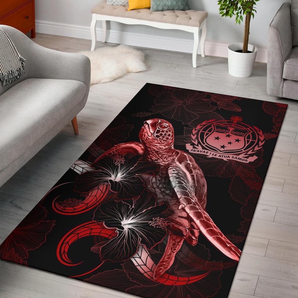 Samoa Polynesian Area Rugs Turtle With Blooming Hibiscus Red