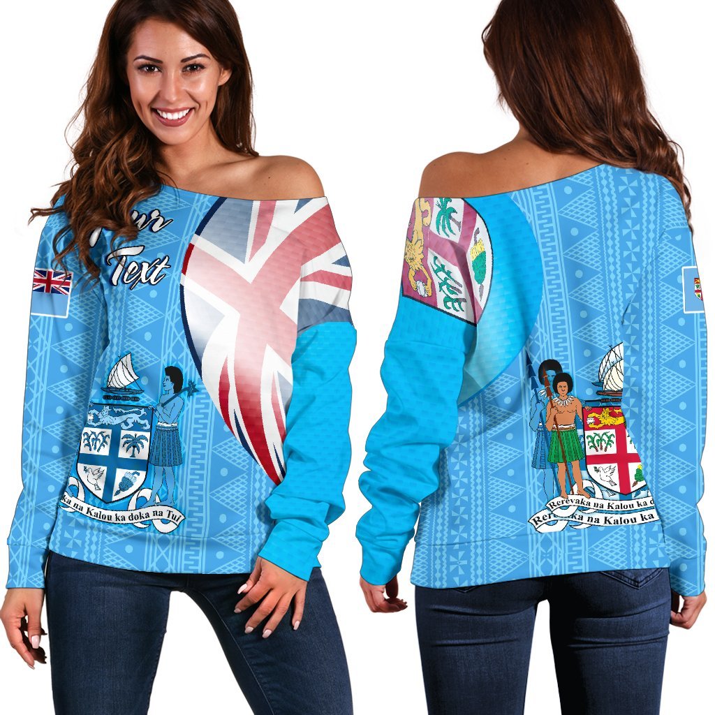 Fiji Custom Personalised Women's Off Shoulder Sweater Fiji Flag