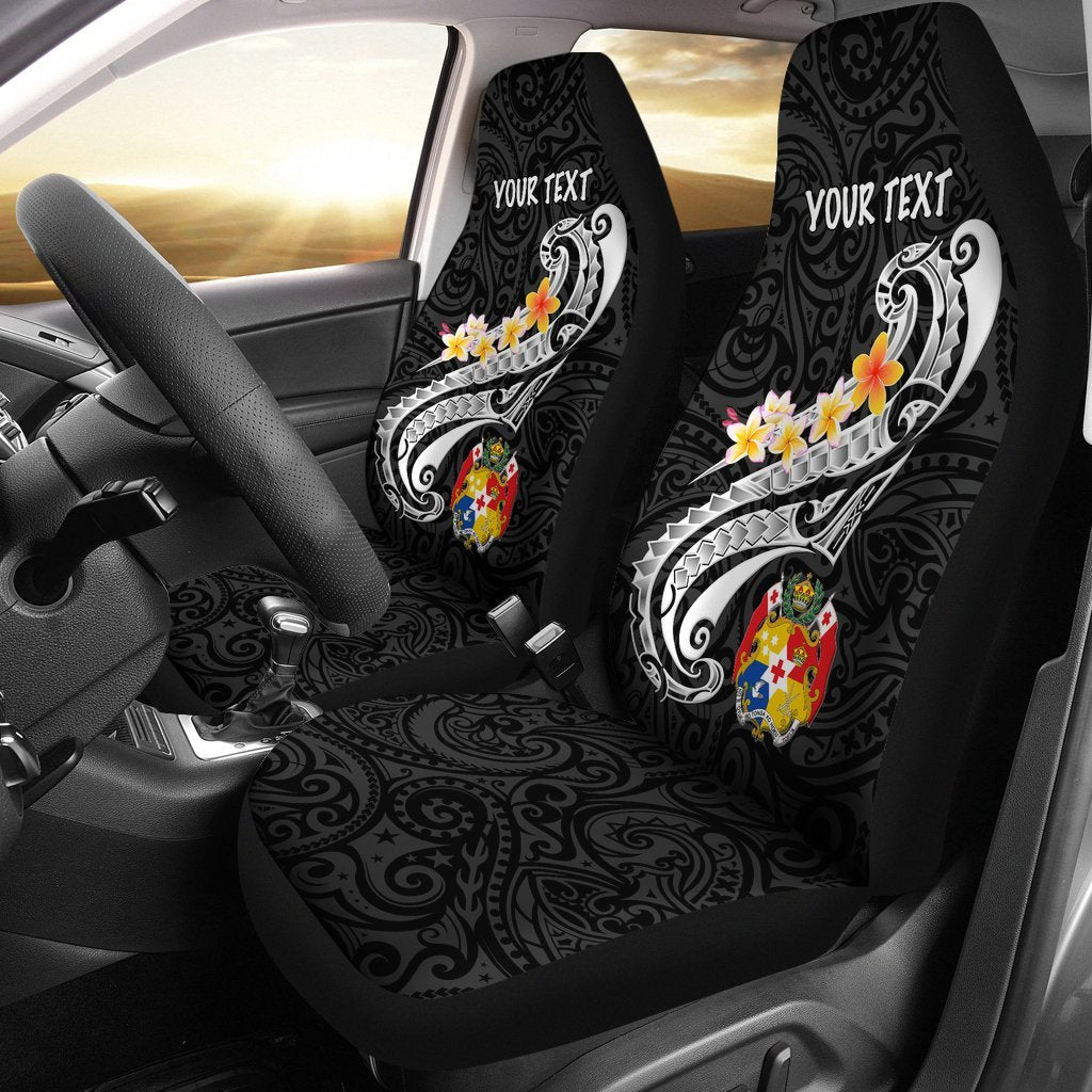 Tonga Custom Personalised Car Seat Covers Tonga Seal Polynesian Patterns Plumeria (Black)