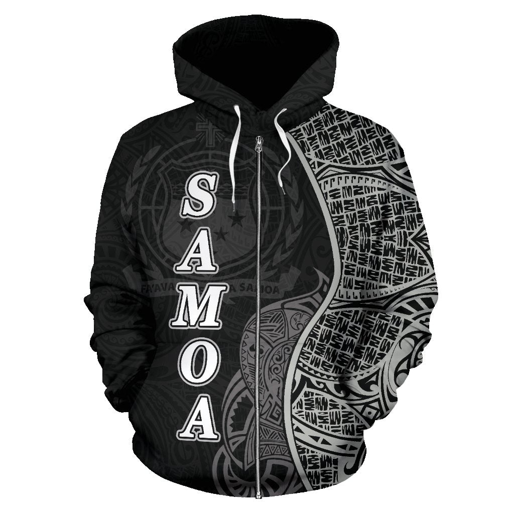 Samoa Polynesian Zip Up Hoodie Coconut Tree Black