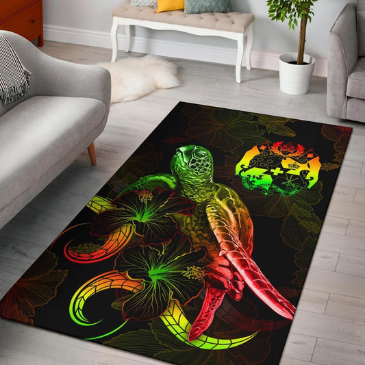 Tonga Polynesian Area Rugs Turtle With Blooming Hibiscus Reggae