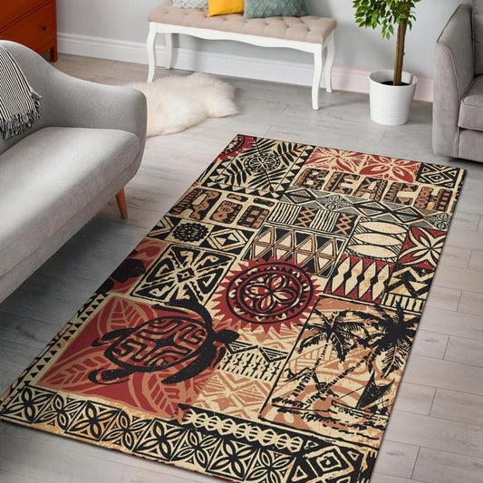 Hawaii Polynesian Area Rug Hawaiian Style Tribal Fabric Patchwork