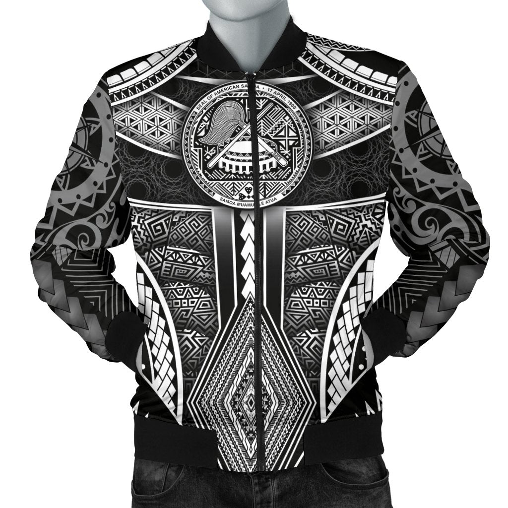Polynesian Men's Bomber Jackets American Samoa Coat Of Arm With Poly Patterns