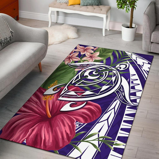 Hawaii Polynesian Turtle Tropical Hibiscus Plumeria Rug Purple