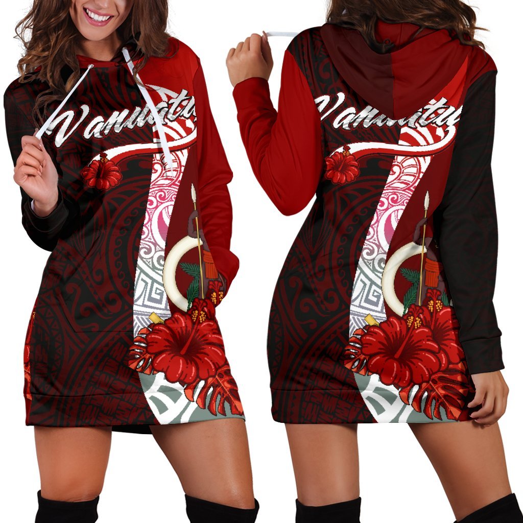 Vanuatu Polynesian Hoodie Dress Coat Of Arm With Hibiscus
