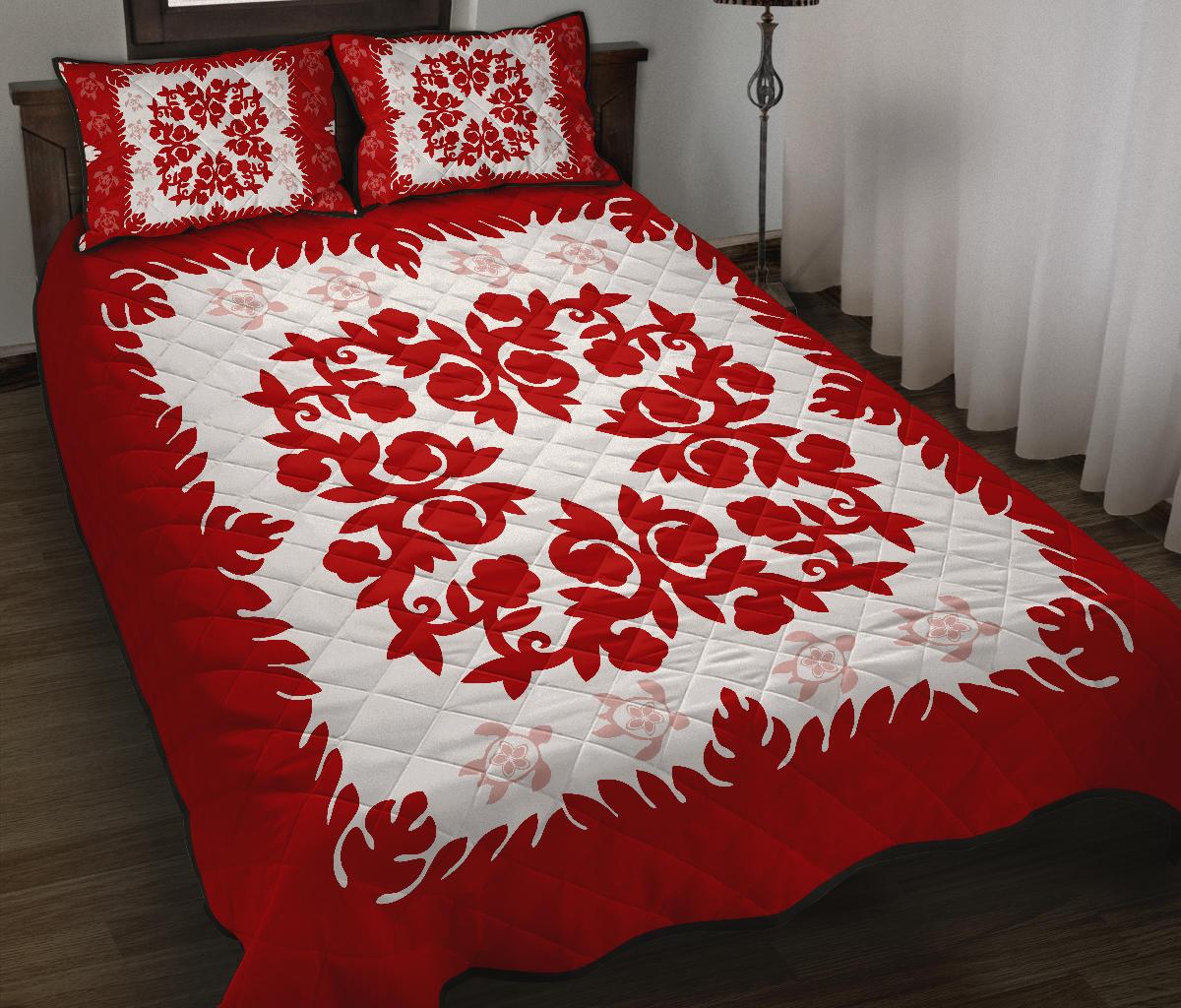 Hawaii Quilt Bed Set Hawaiian Quilt Plumeria Medallion Red AH