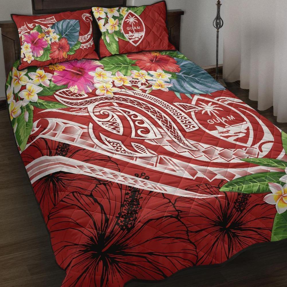 Guam Polynesian Quilt Bed Set Summer Plumeria (Black)