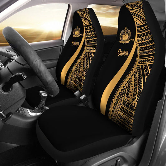 Samoa Car Seat Covers Gold Polynesian Tentacle Tribal Pattern