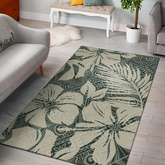 Polynesian Area Rug Abstract Hibiscus Flowers With Tribal Background