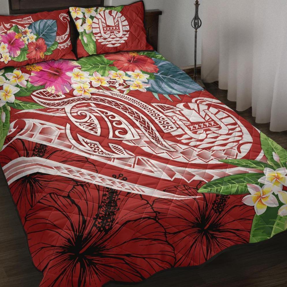 Tahiti Polynesian Quilt Bed Set Summer Plumeria (Red)