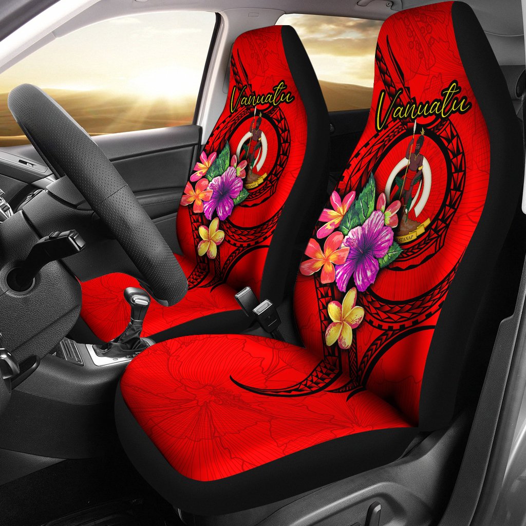 Vanuatu Polynesian Car Seat Covers Floral With Seal Red