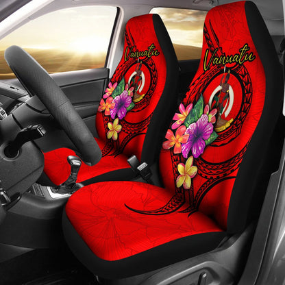 Vanuatu Polynesian Car Seat Covers Floral With Seal Red